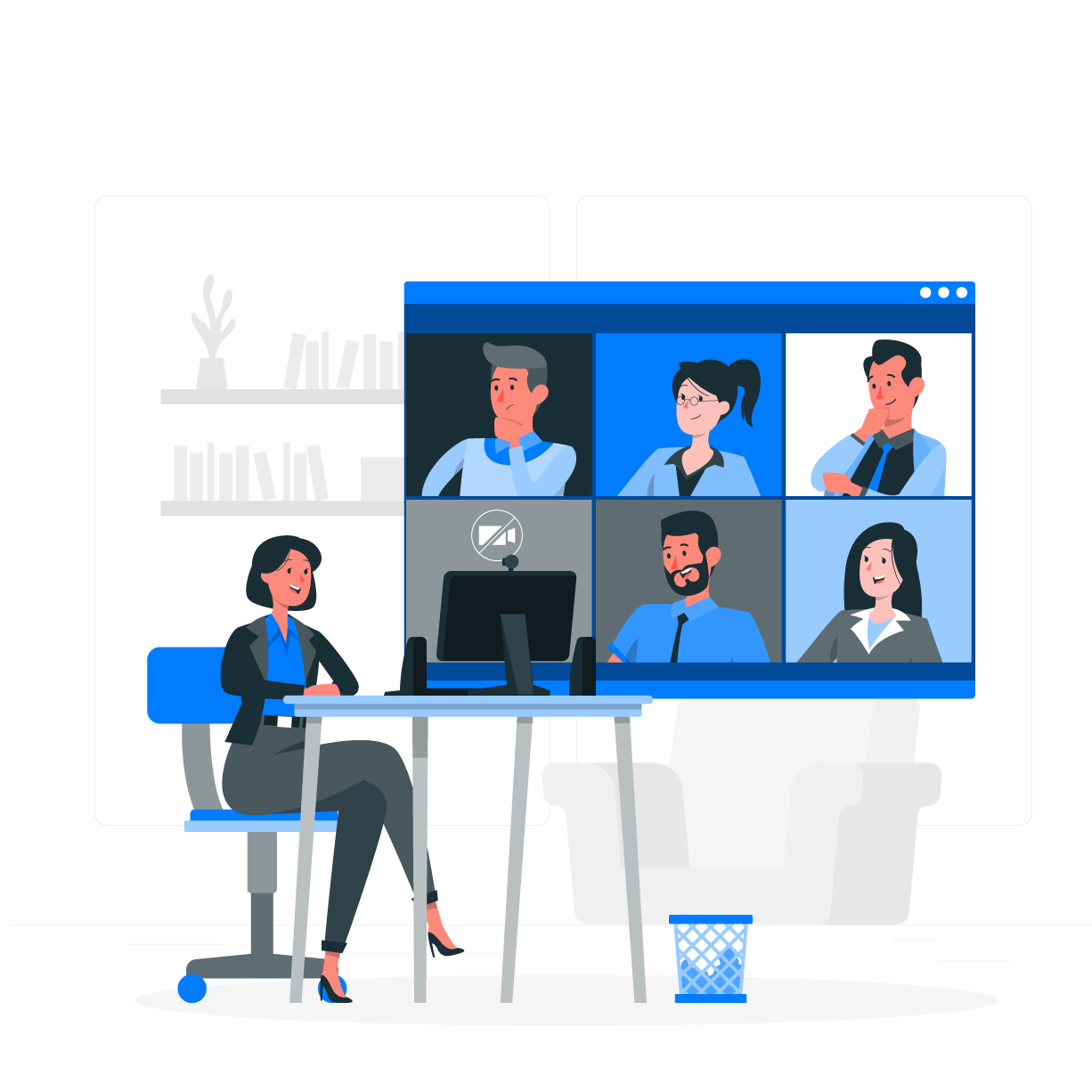 Team collaborating on a video meeting
